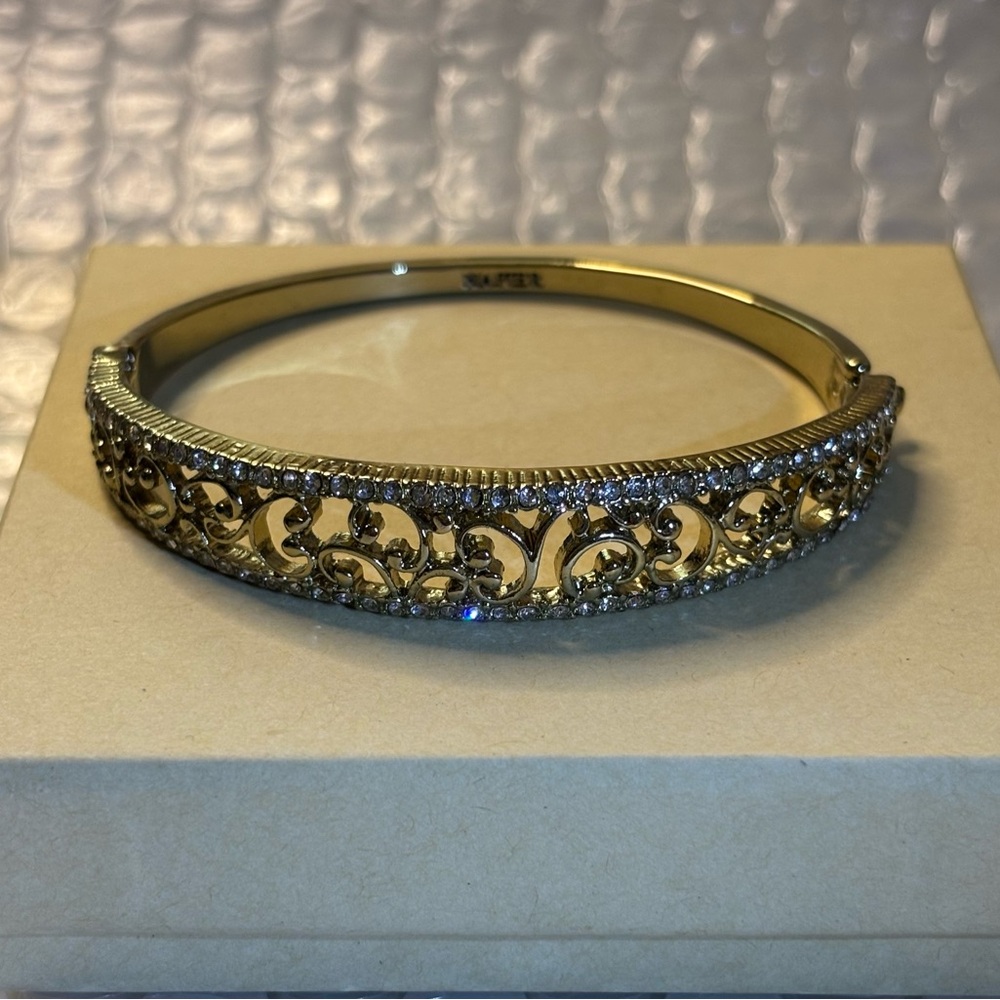 Napier Filigree Gold Tone Hinged Crystal Bracelet